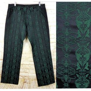 Y2K Lip Service Blacklist Pants Men 36x33 Black Green Brocade Jacquard Goth Rock